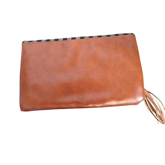 Funky Monkey Clutch Purse "Fold-Over" Black Check Leather - Picture 4 of 10